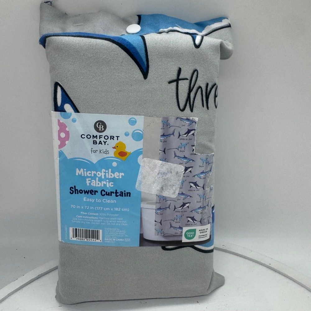 Comfort‎ Bay Kids Shark Microfiber Shower Curtain Grey Blue 70x72 NEW